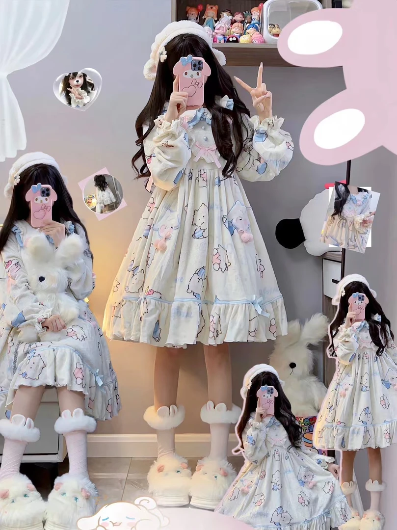 【奶绵绵睡裙】现货秒发 原创可爱印花法兰绒居家睡衣睡裙套装