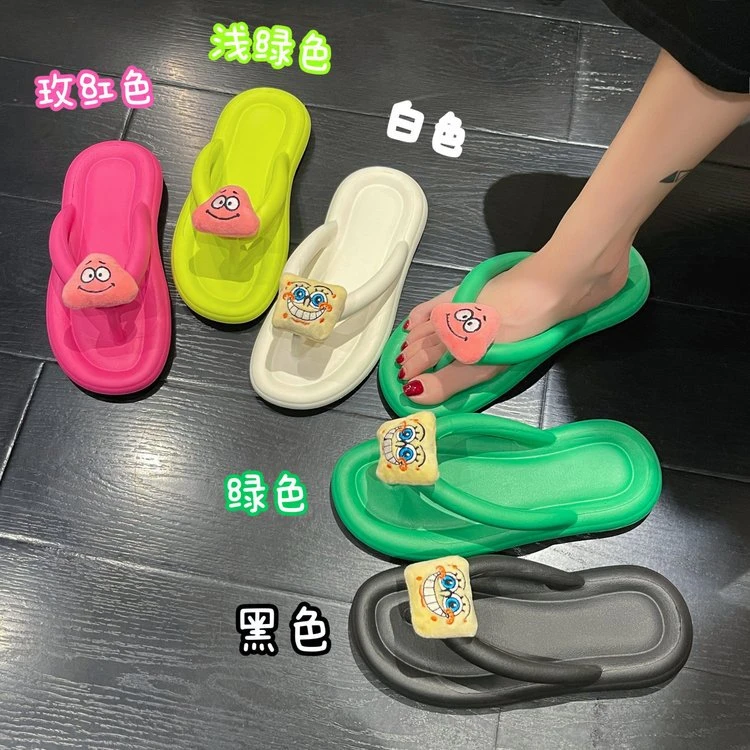 卡通海绵宝宝玩偶凉拖女2023夏季人字拖外穿平底派大星夹脚拖鞋一