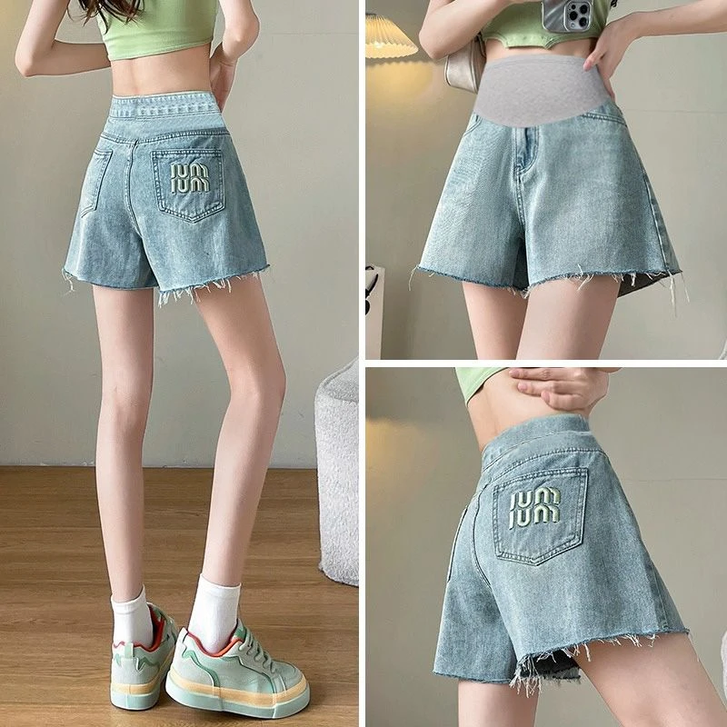 孕妇短裤夏季外穿小个子阔腿裤女夏天薄款时尚大码打底牛仔裤夏款