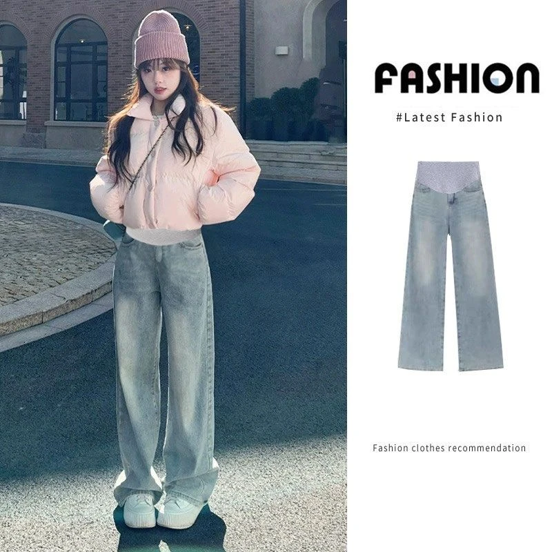 孕妇秋冬款新款夏季春秋外穿阔腿牛仔裤冬季加绒加厚时尚孕期长裤