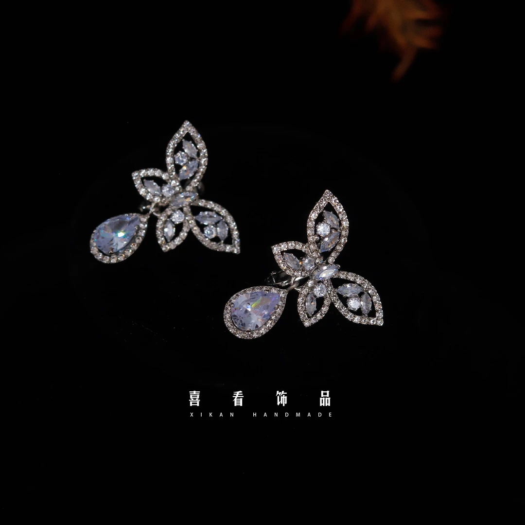 合金合成锆石耳饰 EH799喜看优选高级白纱耳饰