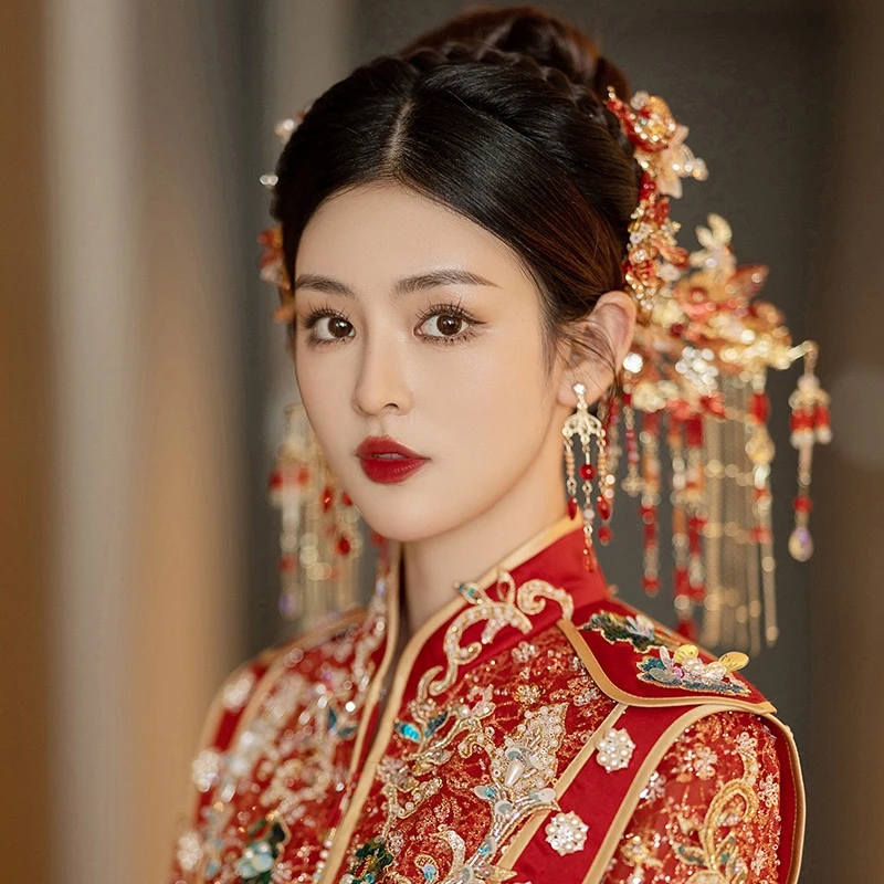 锌合金亚克力婚庆饰品 喜看原创X1000精致中式分件式套装新娘头饰