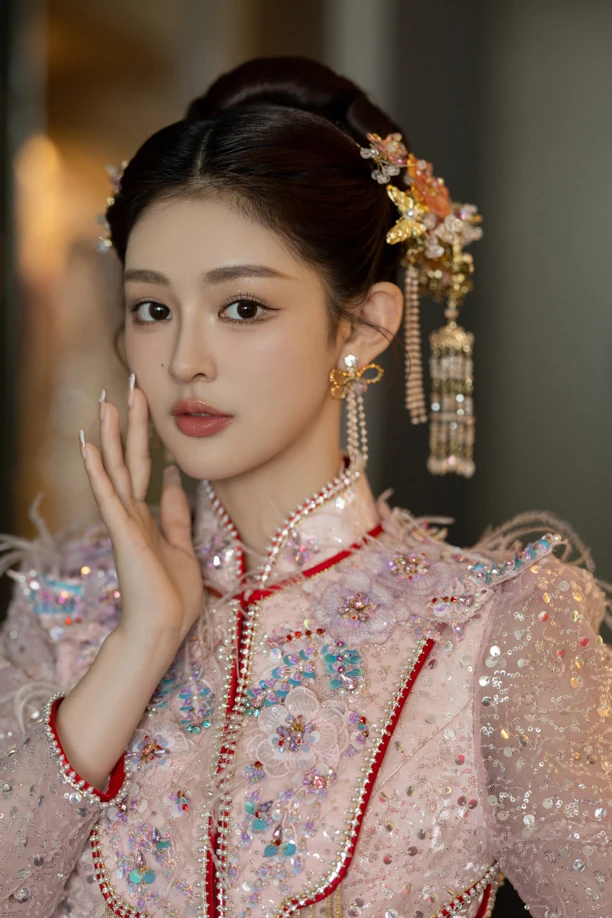 锌合金布艺婚庆饰品 X1170喜看原创淡紫色系唯美中式头饰