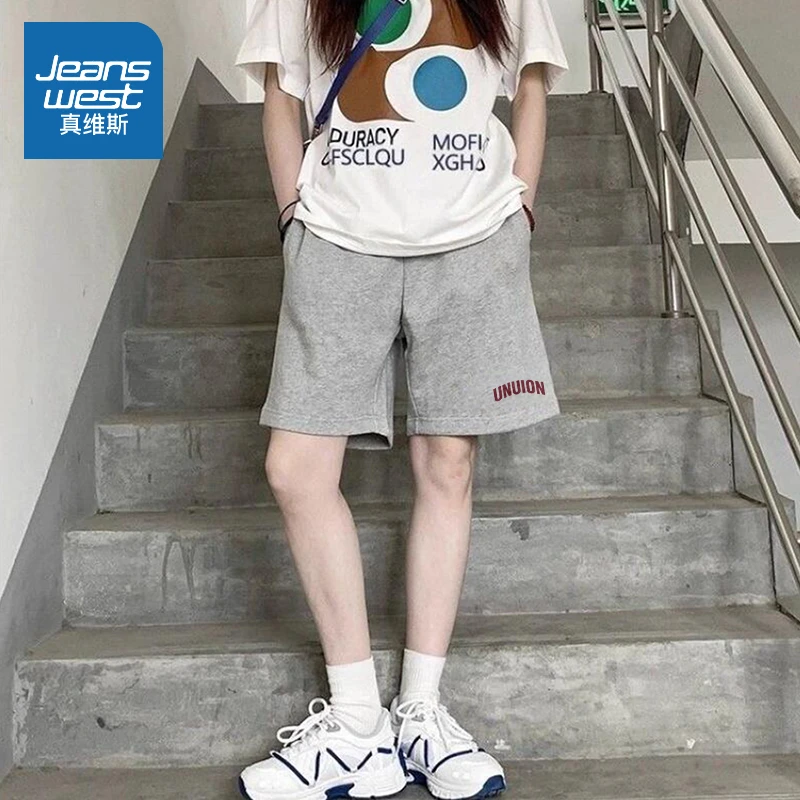 真维斯 灰色短裤女夏2025新款大学生宽松运动外穿休闲质感五分裤