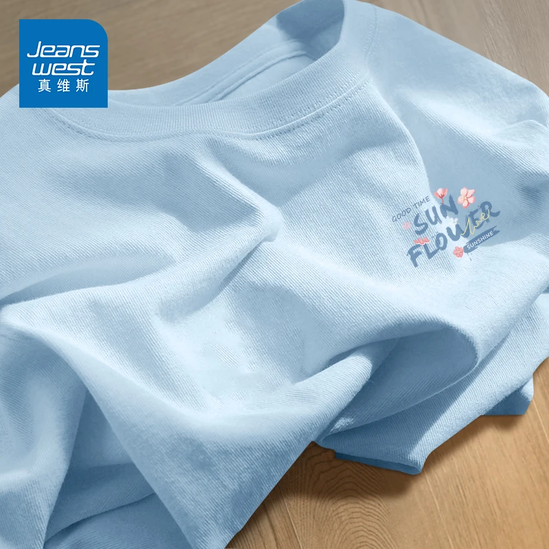 真维斯 短袖t恤女2025夏季新款多巴胺穿搭纯棉宽松韩系设计感体恤