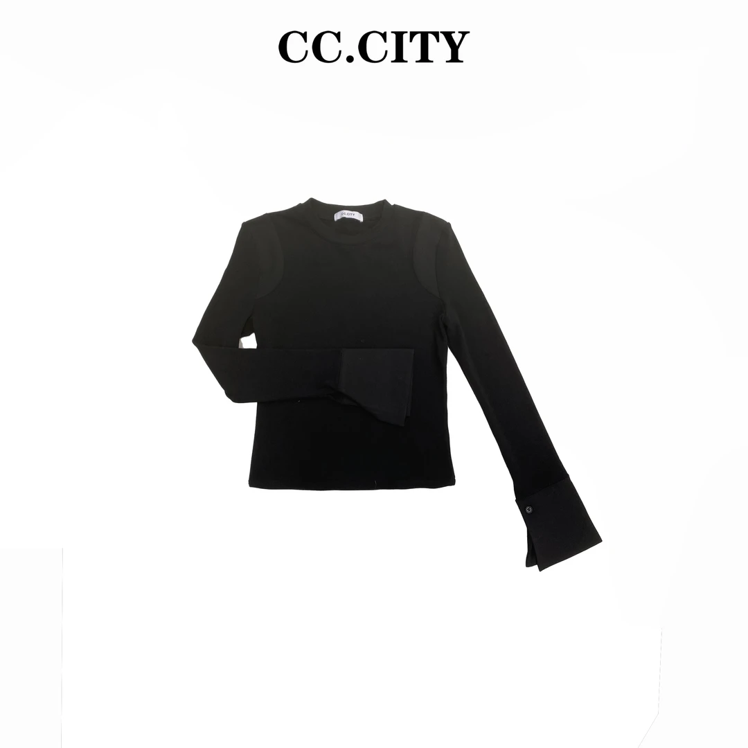 【蔡丽丽 & 添羽 】时尚洋气简约针织打底长袖T恤76168