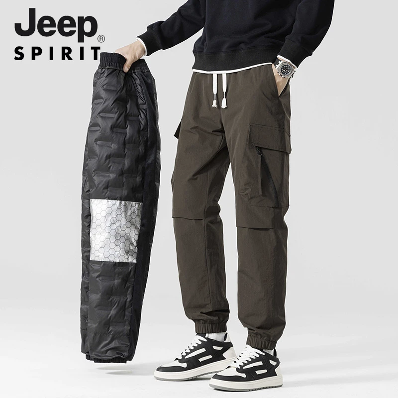 JEEPSPIRIT吉普羽绒裤男士2024冬季零下鸭绒保暖外穿棉裤防寒裤男