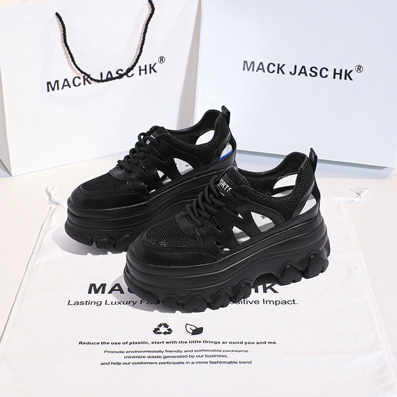 香港MACKJASCHK内增高包头真皮罗马鞋2024夏季新款松糕厚底凉鞋女