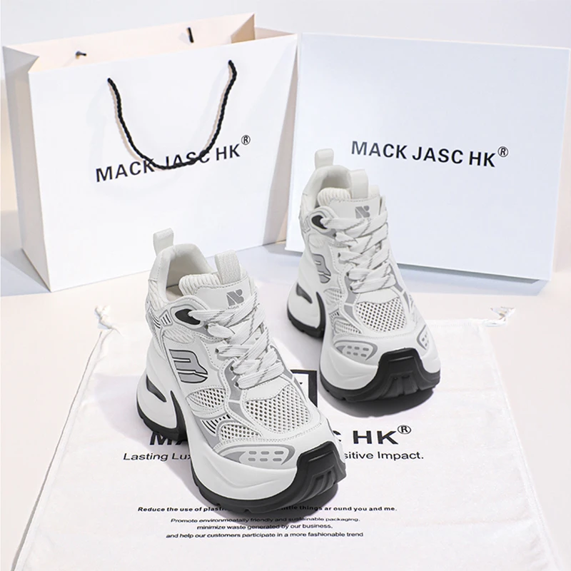 香港MACKJASCHK内增高12CM镂空老爹鞋女2024夏新款透气小个子运动