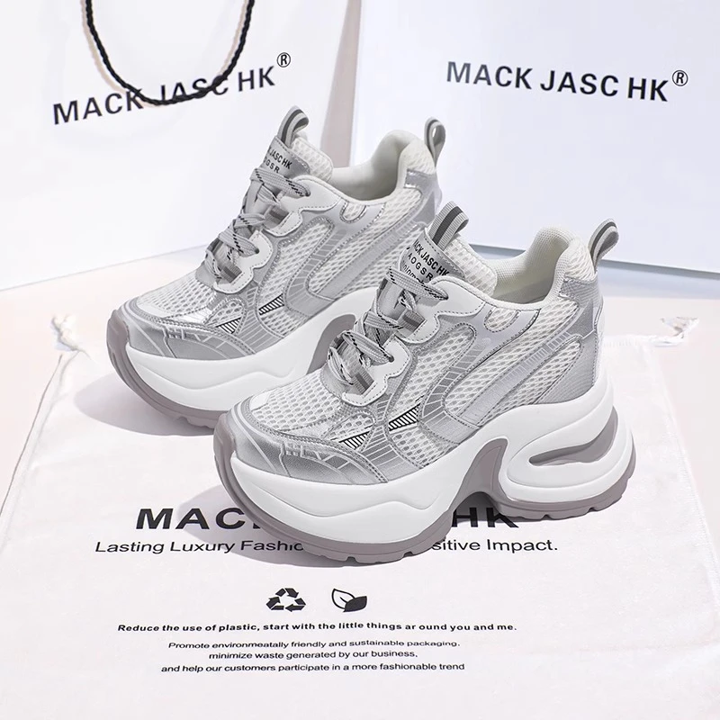 香港MACKJASCHK厚底网纱老爹鞋女2024夏季新款透气增高12CM运动鞋