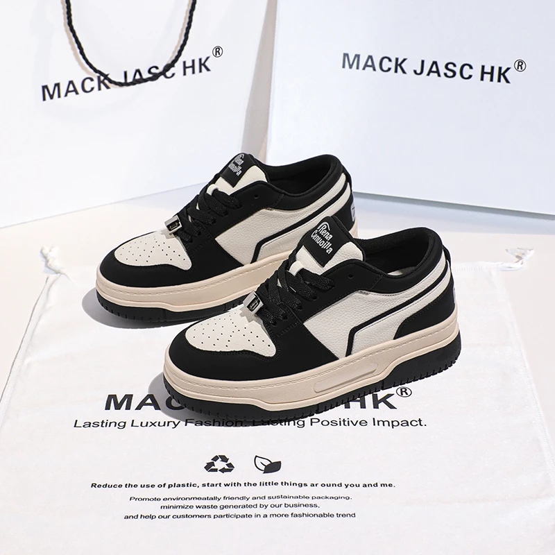 香港MACKJASCHK厚底小个子小白鞋女2024夏季新款真皮透气运动板鞋