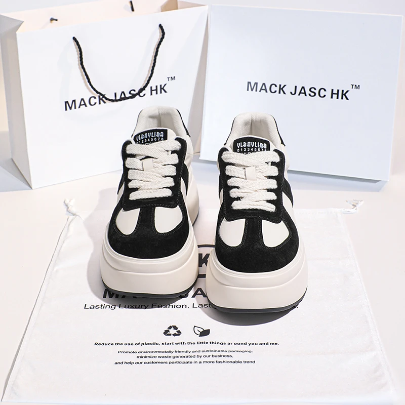 香港MACKSCHK厚底内增高小白鞋女2024春季新款德训鞋松糕运动板鞋