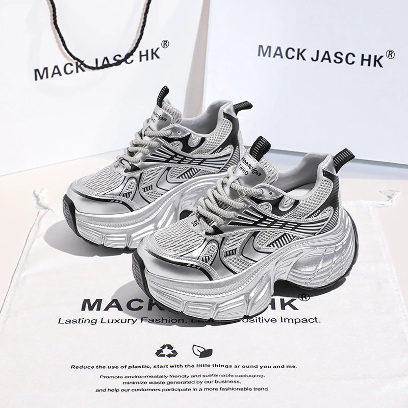 香港MACKJASCHK小个子10CM老爹鞋女2024秋季新款厚底内增高运动鞋