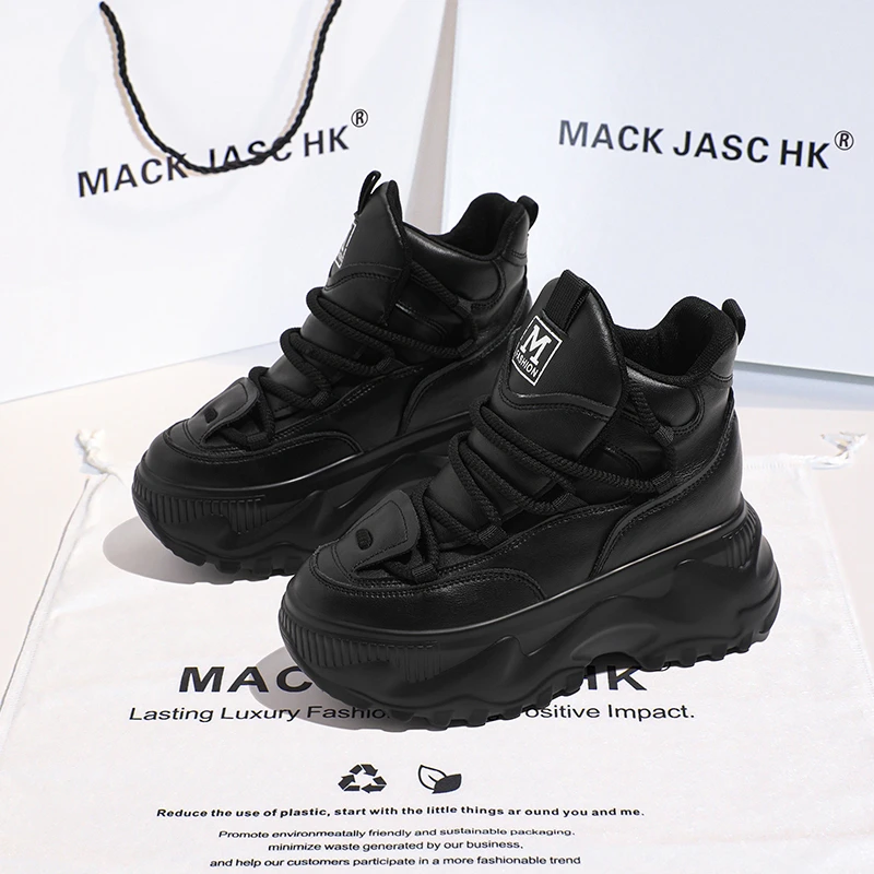 香港MACKJASCHK厚底小白鞋女2024新款秋季松糕内增高运动高帮鞋女