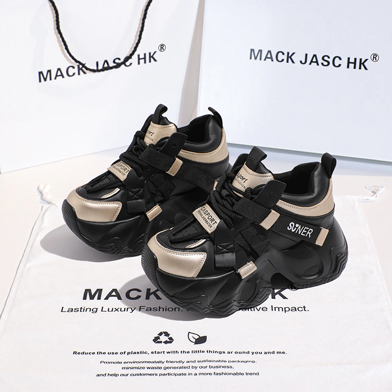 香港MACKJASCHK老爹鞋女2024夏秋季新款厚底内增高10CM休闲运动鞋