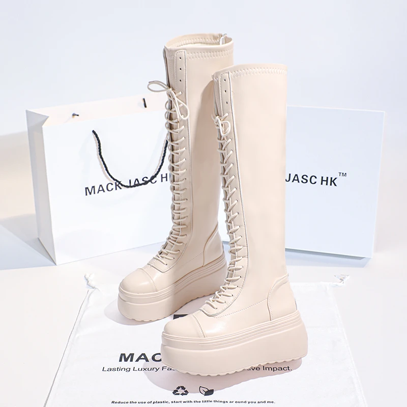 香港MACKJASCHK长靴2024秋冬新款百搭超高跟增高筒靴厚底骑士靴女
