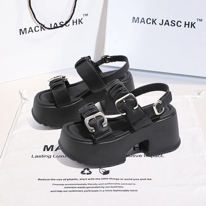 香港MACKJASCHK厚底外穿凉鞋女2024夏季新款小个子增高松糕凉拖鞋