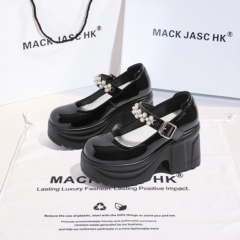 香港MACKJASCHK厚底玛丽珍鞋女2024夏秋季新款内增高百搭松糕女鞋