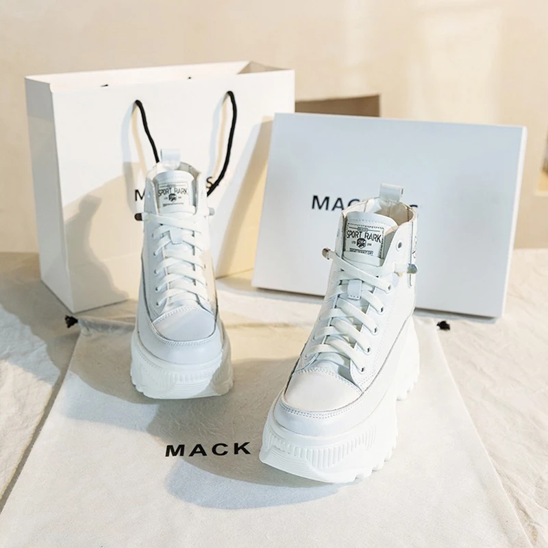 香港MACKJASCHK正品真皮2024春秋高帮运动休闲高跟内增高老爹鞋女