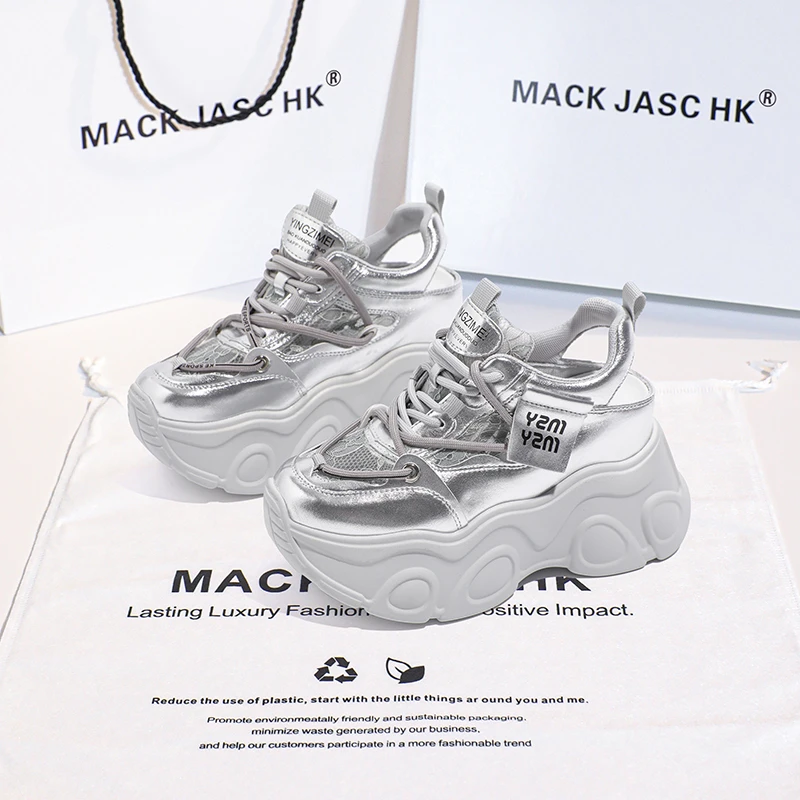 香港MACKJASCHK网纱显瘦凉鞋2024夏季新款松糕厚底小个子老爹鞋女