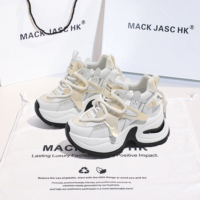 香港MACKHK白色内增高2024夏季新款网纱透气镂空12CM运动老爹鞋女