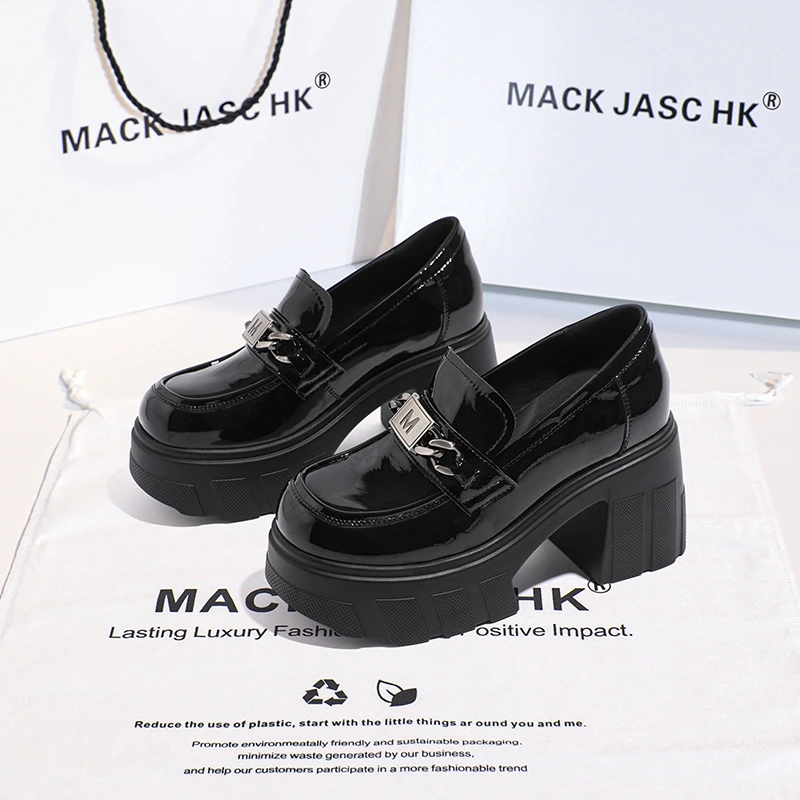 香港MACKJASCHK厚底乐福鞋女2024夏秋季新款内增高百搭休闲皮鞋女