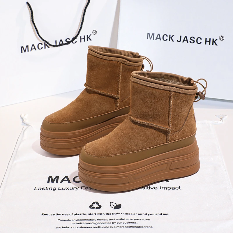 香港MACKJASCHK厚底内增高雪地靴女2024冬季新款加绒加厚大棉鞋女