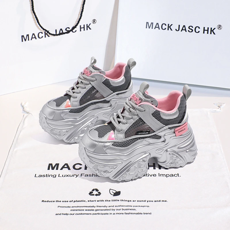香港MACKJASCHK厚底内增高老爹鞋女2024夏季新款网面透气休闲鞋子