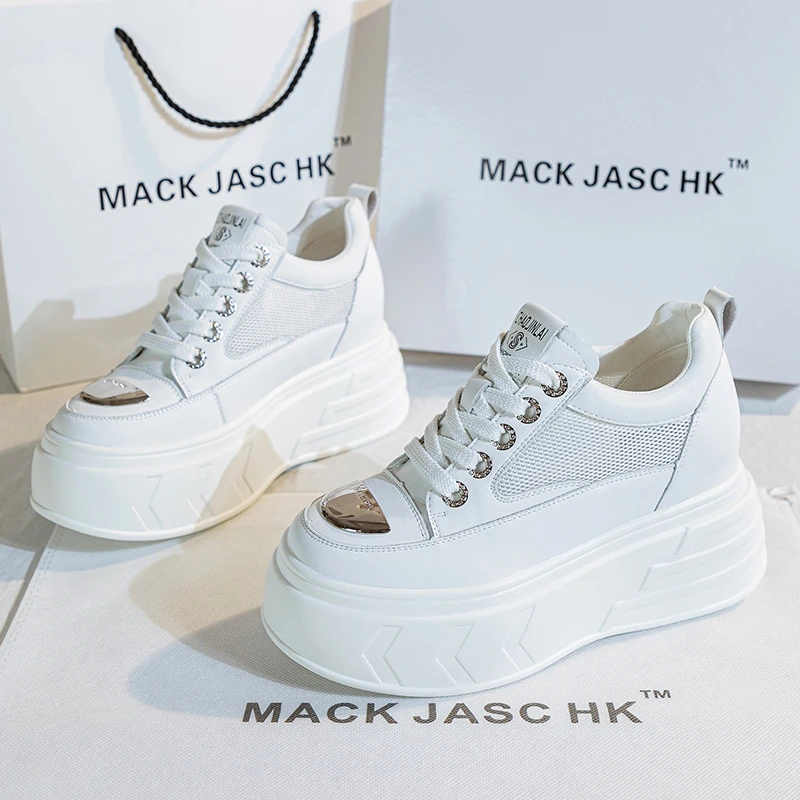 香港MACKJASCHK2024新款镂空透气运动百搭厚底内增高小白鞋女夏季