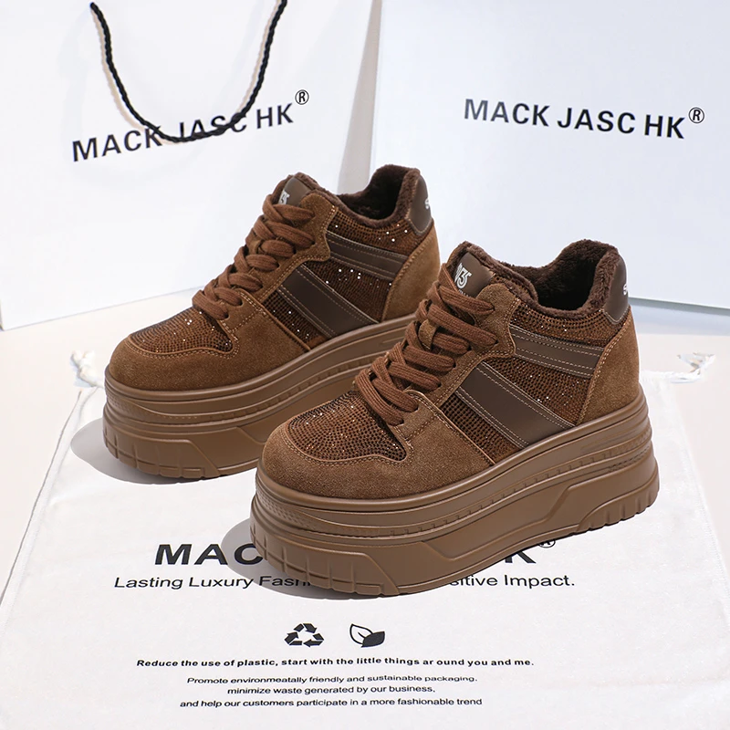 香港HK厚底老爹鞋女2024冬季新款时尚水钻内增高11.5CM休闲运动鞋