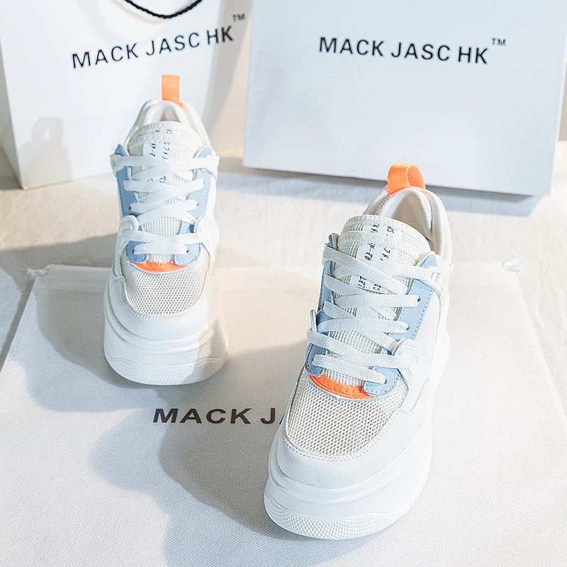 香港MACKJASCHK真皮2024年夏季新款镂空小个子厚底内增高小白鞋女