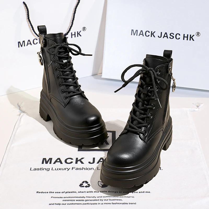 香港MACKJASCHK马丁靴女2024夏秋季新款百搭厚底增高英伦风女短靴