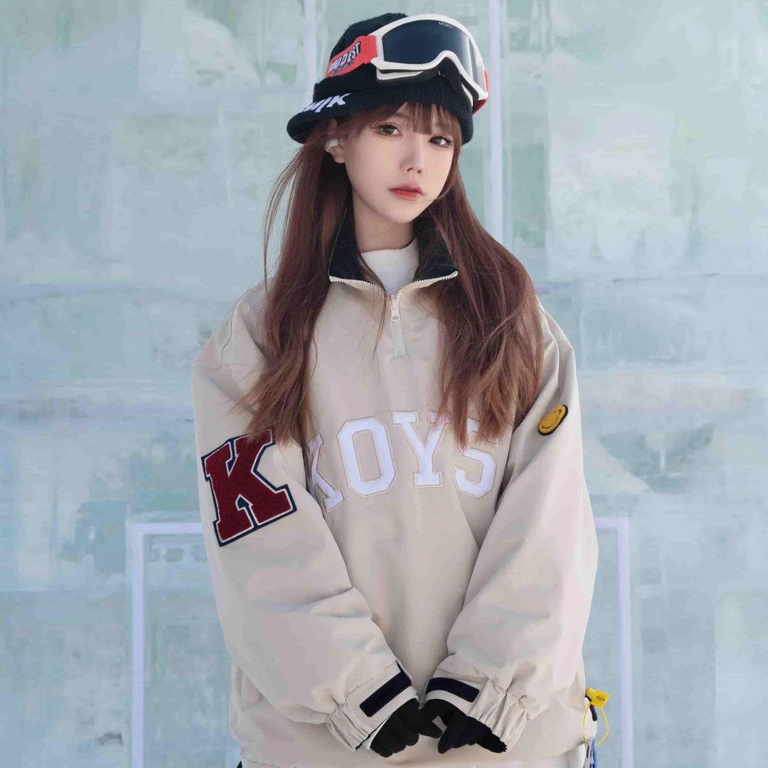 【Koysa】运动休闲防风杏色复古两面穿滑雪服潮流情侣街头时尚宽松