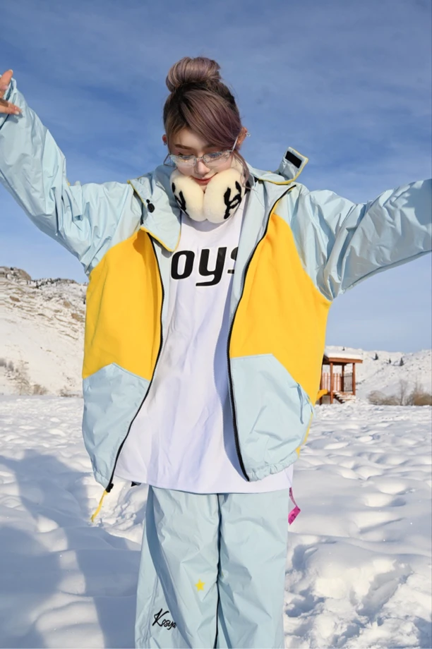 【Koysa】运动风星空专业压胶滑雪裤情侣防风防水保暖透气连帽时尚