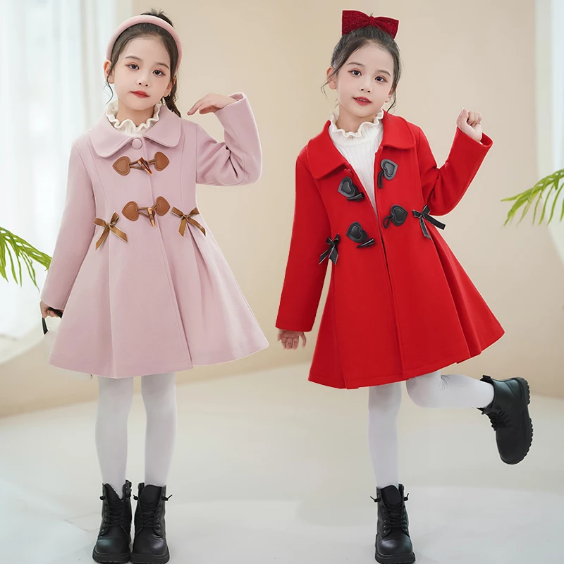 女童秋冬外套2025新款儿童中长款毛呢大衣小女孩呢子夹棉加厚冬装