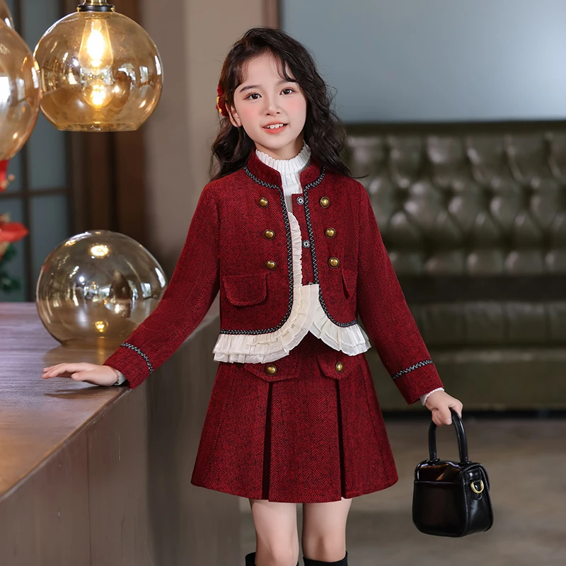 女童小香风裙子秋冬套装2024新款儿童时髦洋气公主裙小女孩连衣裙