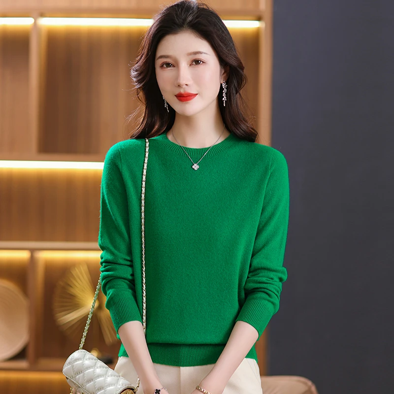 圆领纯色内搭秋季针织打底衫羊毛衫秋冬毛衣长袖低圆领领时尚百搭