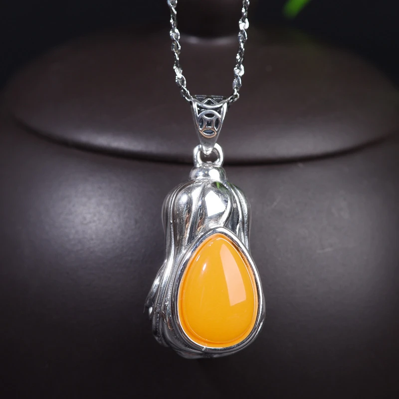 足银蜜蜡百财白菜吊坠女士复古高级感气质项坠