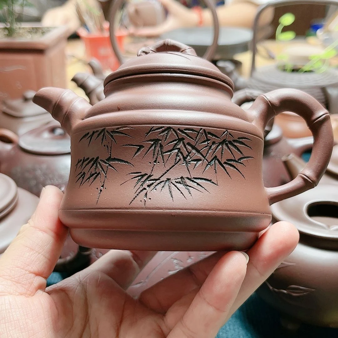 紫砂茶壶竹鼎老紫泥