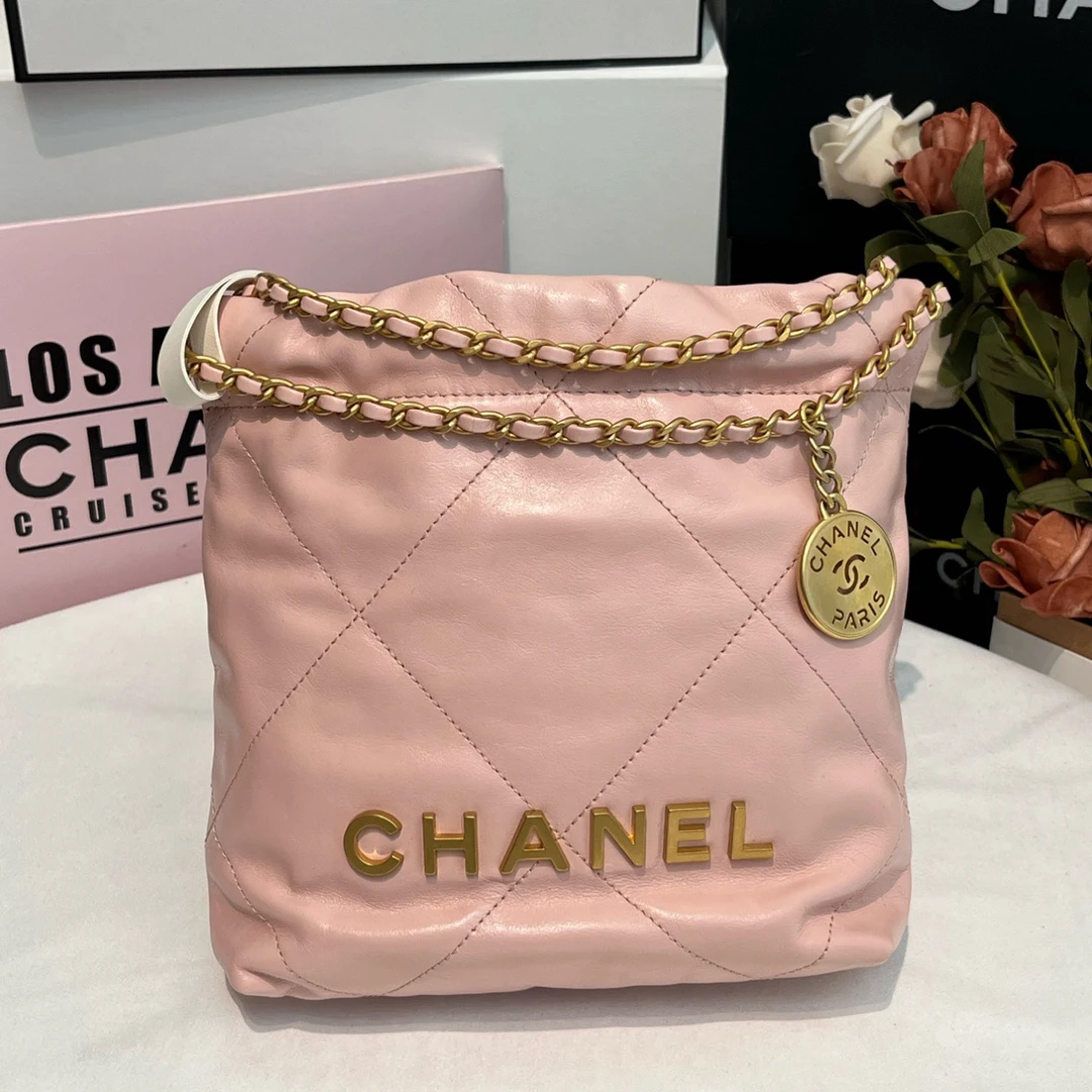 99新 Chanel/香奈儿 23S粉金22bag mini单肩包斜挎包简约气质女款