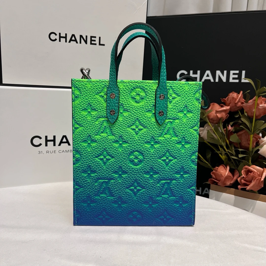 99新 LouisVuitton/路易威登 老花蓝绿渐变琴谱包 芯片款手提包