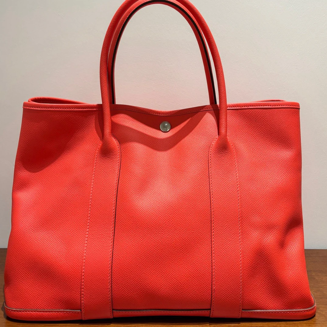 95新 Hermes/爱马仕 橘红色Garden36花园手提包经典时尚