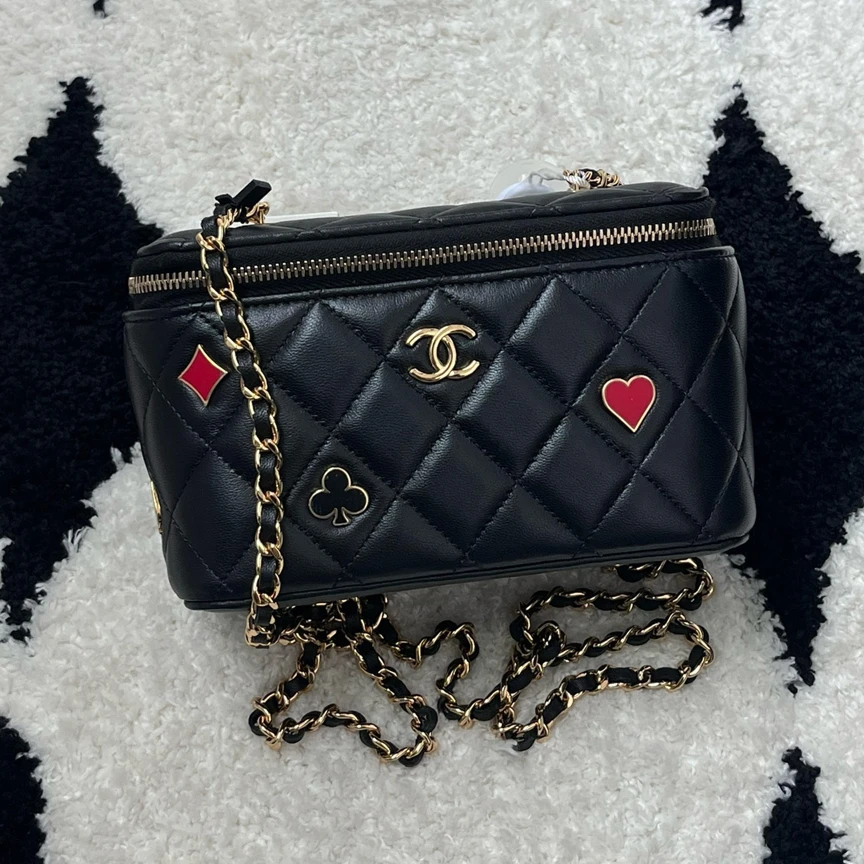 99新 Chanel/香奈儿 黑金羊扑克牌长盒子菱格纹盒子包斜挎包女款