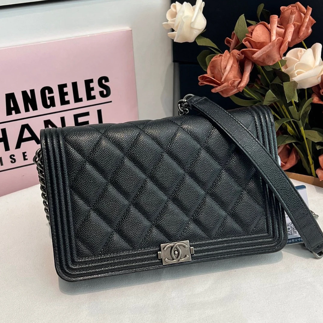 99新 Chanel/香奈儿 黑银荔枝牛leboy woc 经典翻盖单肩斜挎包