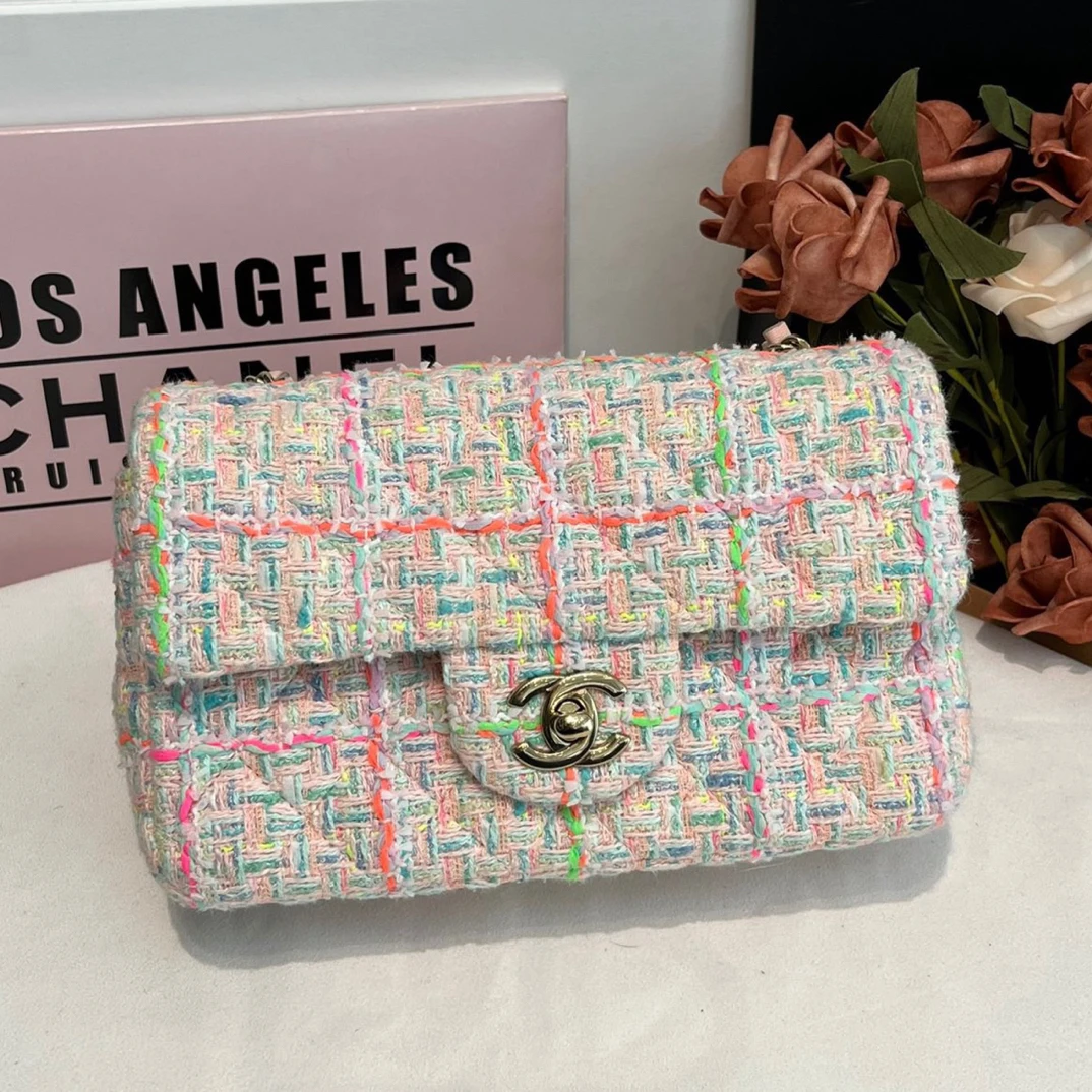 99新 Chanel/香奈儿 24C彩色毛呢金扣大mini经典气质百搭