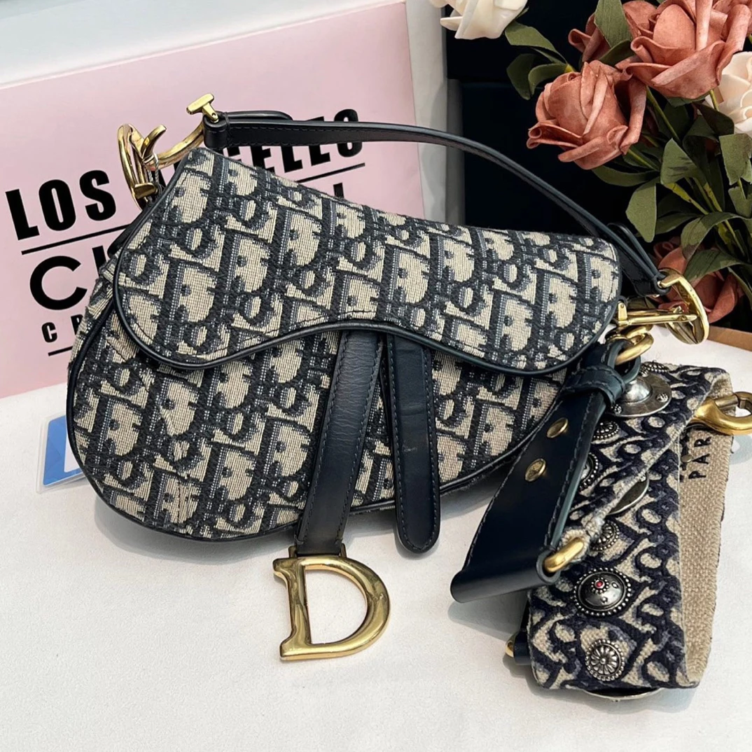 99新 DIOR/迪奥 小号老花马鞍包 新款带长肩带时尚经典单肩复古