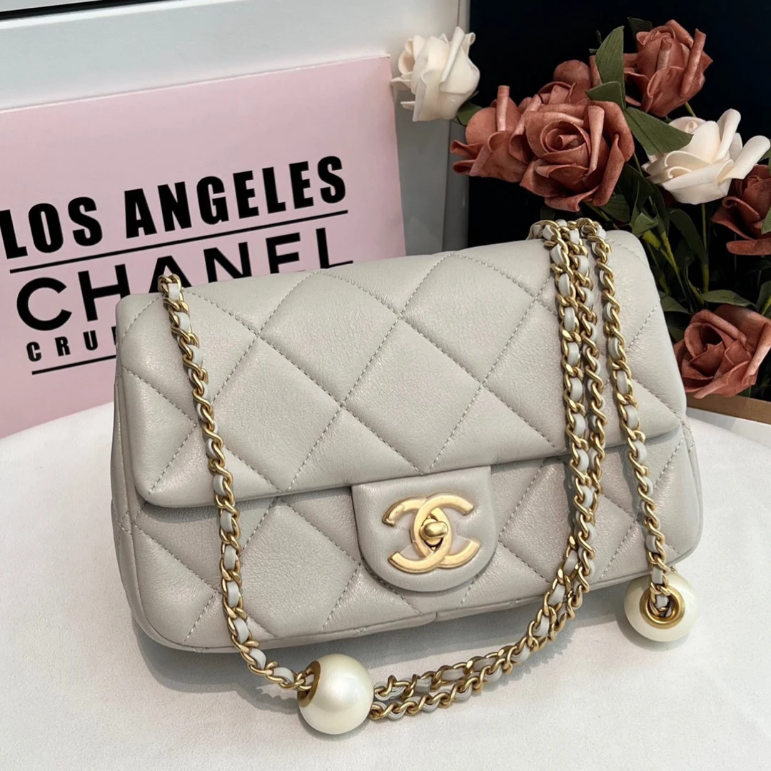 99新 Chanel/香奈儿 24S灰金珍珠汤圆大mini 盒尘票