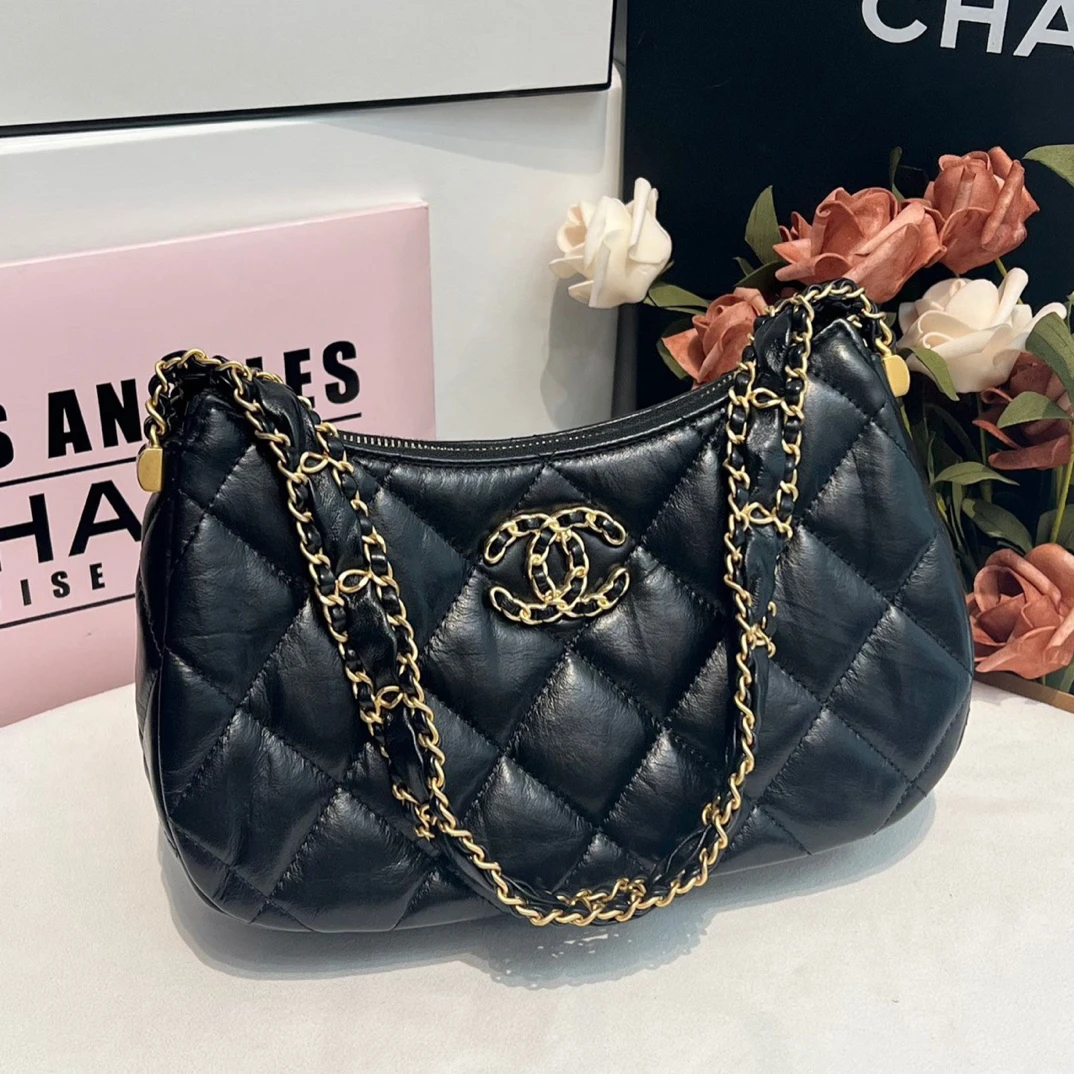 99新 Chanel/香奈儿 23K黑金hobo腋下包d经典时尚单肩包百搭