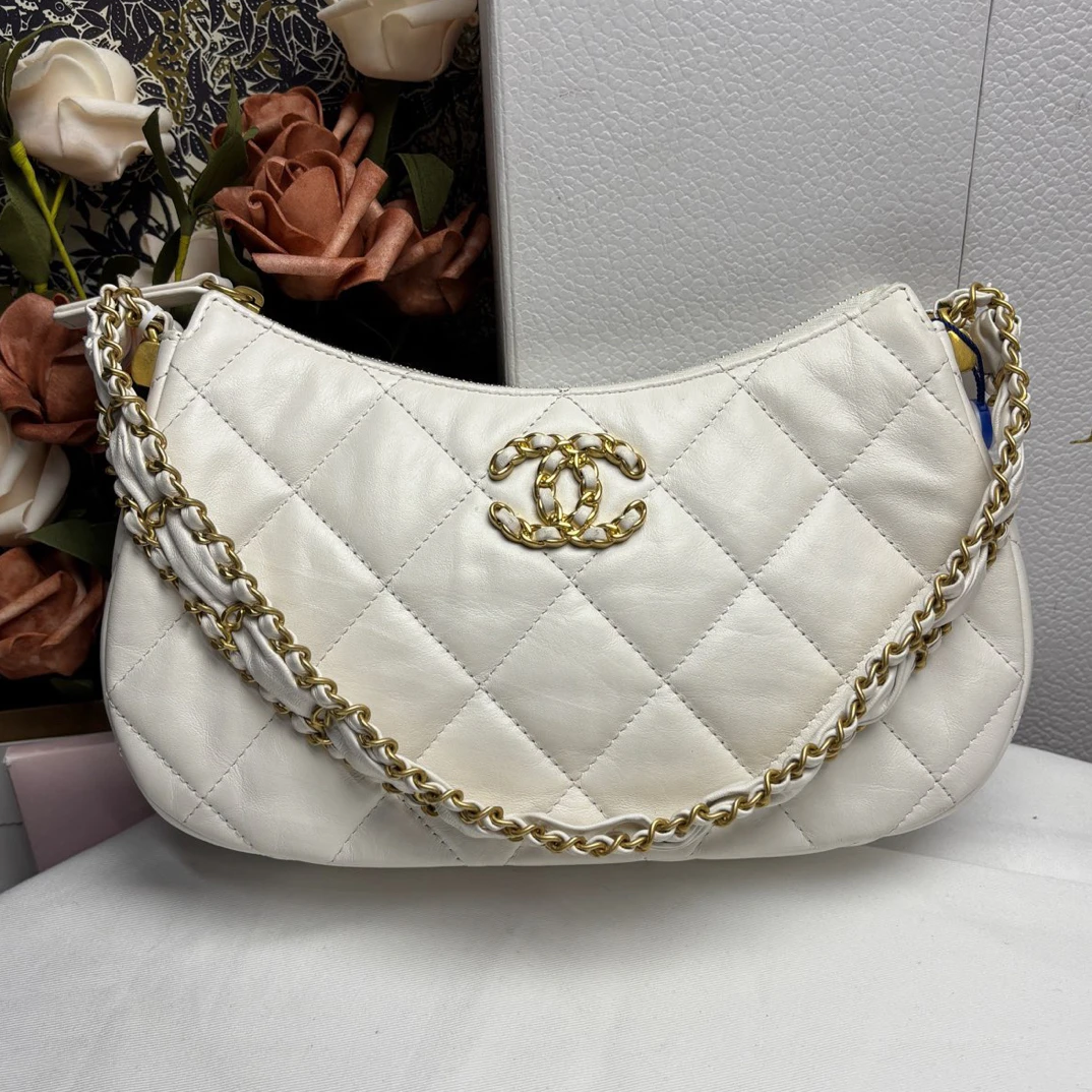 99新 Chanel/香奈儿 23K白金豆腐hobo腋下包单肩包