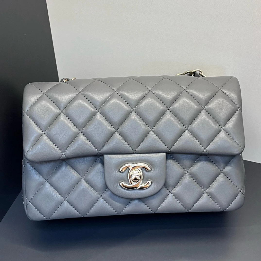 99新 Chanel/香奈儿 灰金大mini单肩包斜挎包口盖包百搭经典女款
